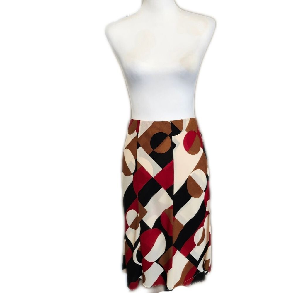 I. E. Colorblocked midi length skirt, 100% silk, fully lined, back zipper, 16